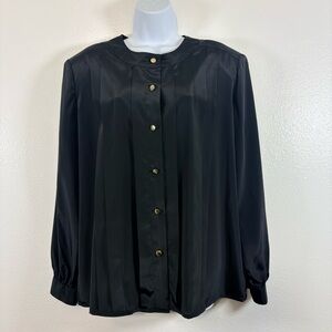 Kelly Scott Charcoal Gray Pintuck Button Front Blouse Size 14 Office Timeless
